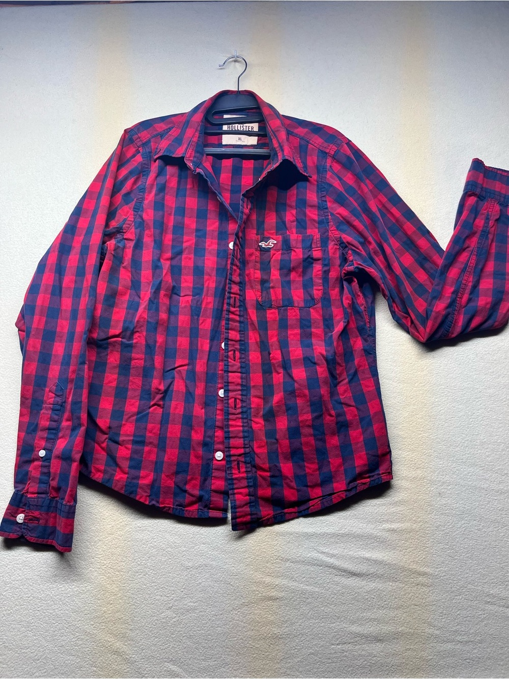 Hollister Red and Navy Check Button-Down Shirt